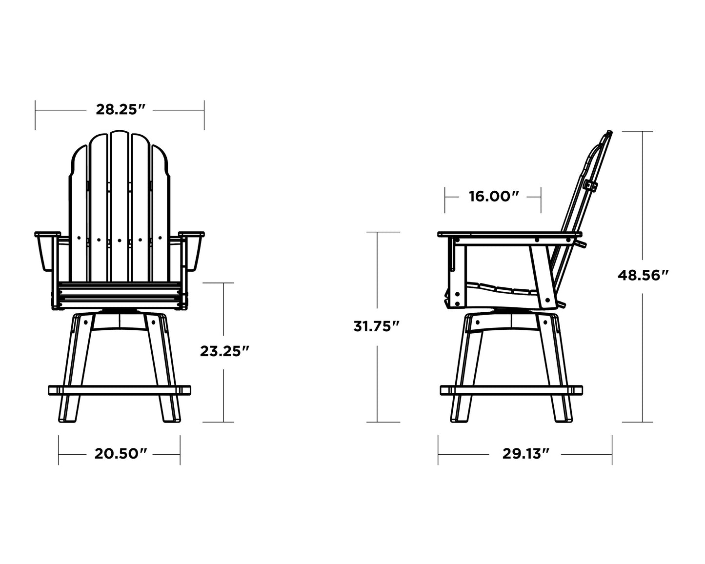 Vineyard Curveback Adirondack Swivel Counter Chair Dimensions, image 5
