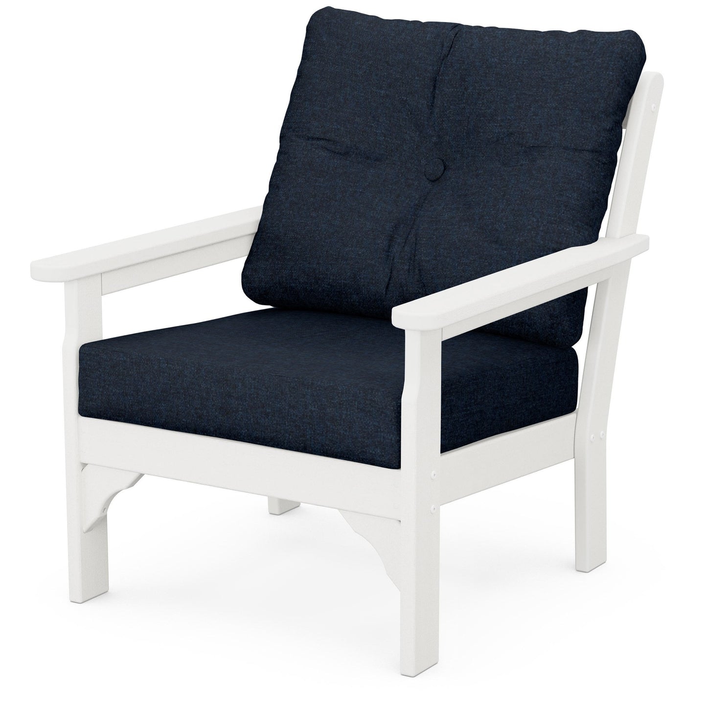 Vineyard Deep Seating Chair Vintage White Frame Marine Indigo Cushions, image 38