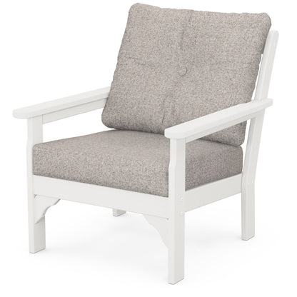 
                  Vineyard Deep Seating Chair Vintage White Frame Weathered Tweed Cushions - Image 90
                