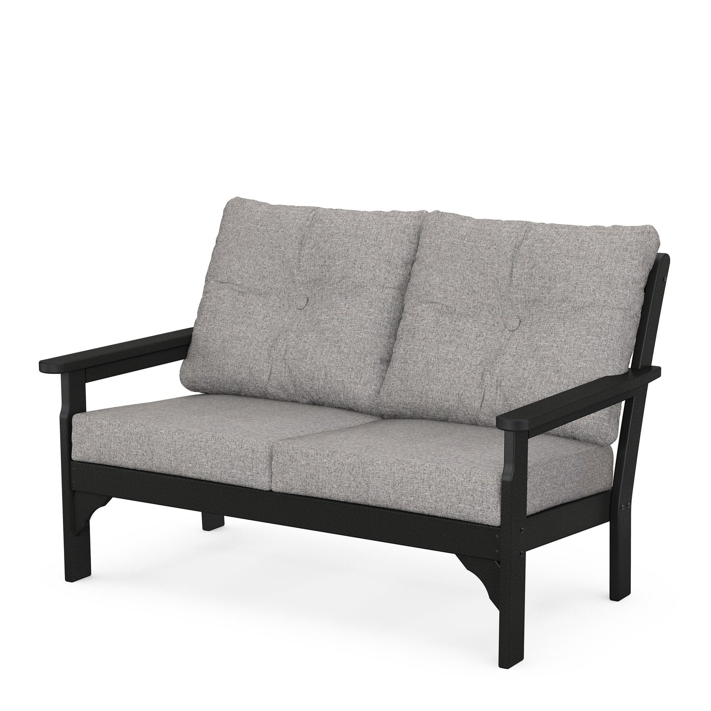 Vineyard Deep Seating Loveseat Black Frame Grey Mist Cushions, image 18
