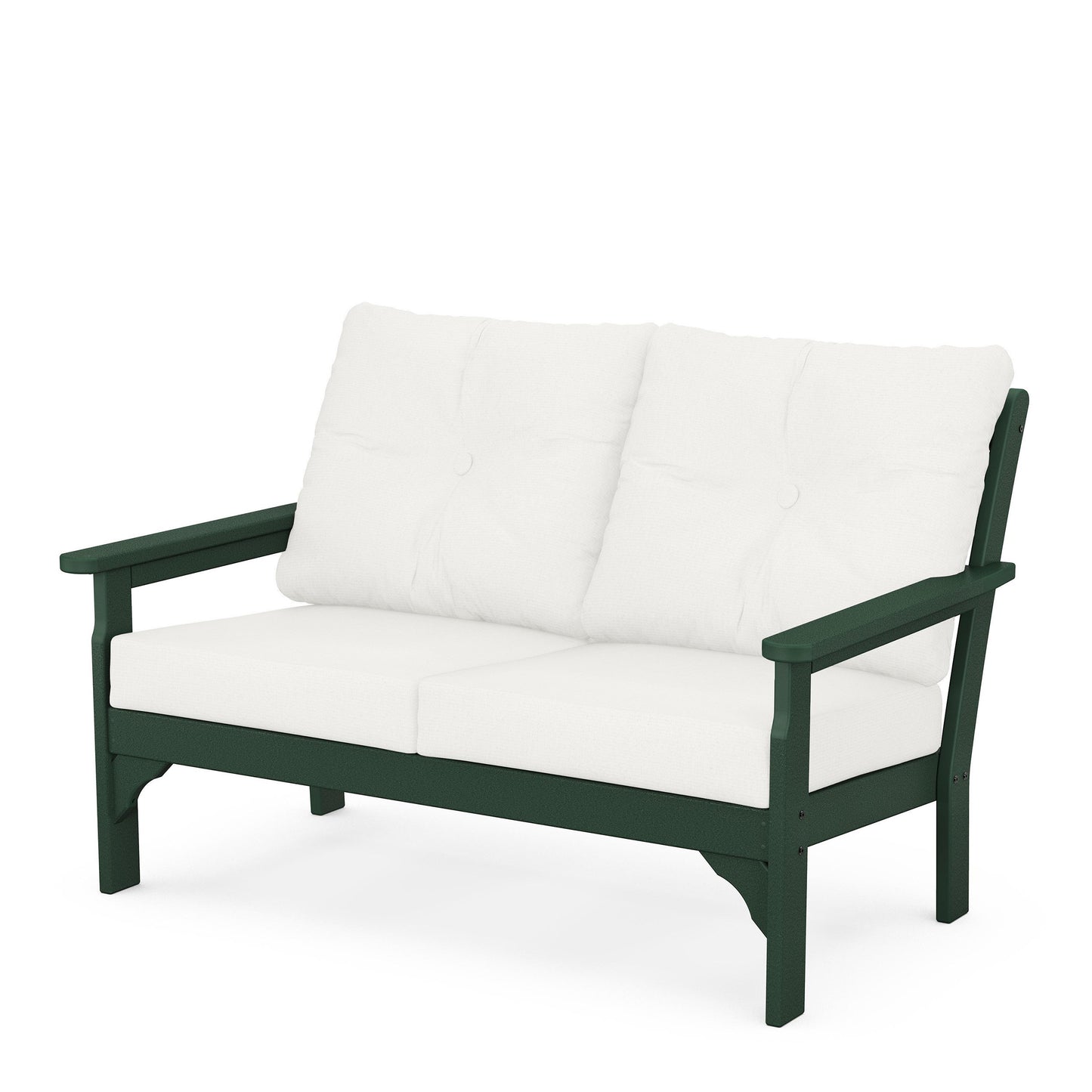 Vineyard Deep Seating Loveseat Green Frame Natural Linen Cushions, image 49