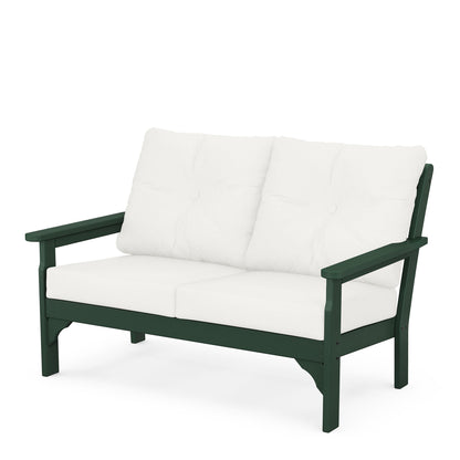 
                  Vineyard Deep Seating Loveseat Green Frame Natural Linen Cushions - Image 49
                