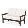 Vineyard Deep Seating Loveseat Mahogany Frame Natural Linen Cushions