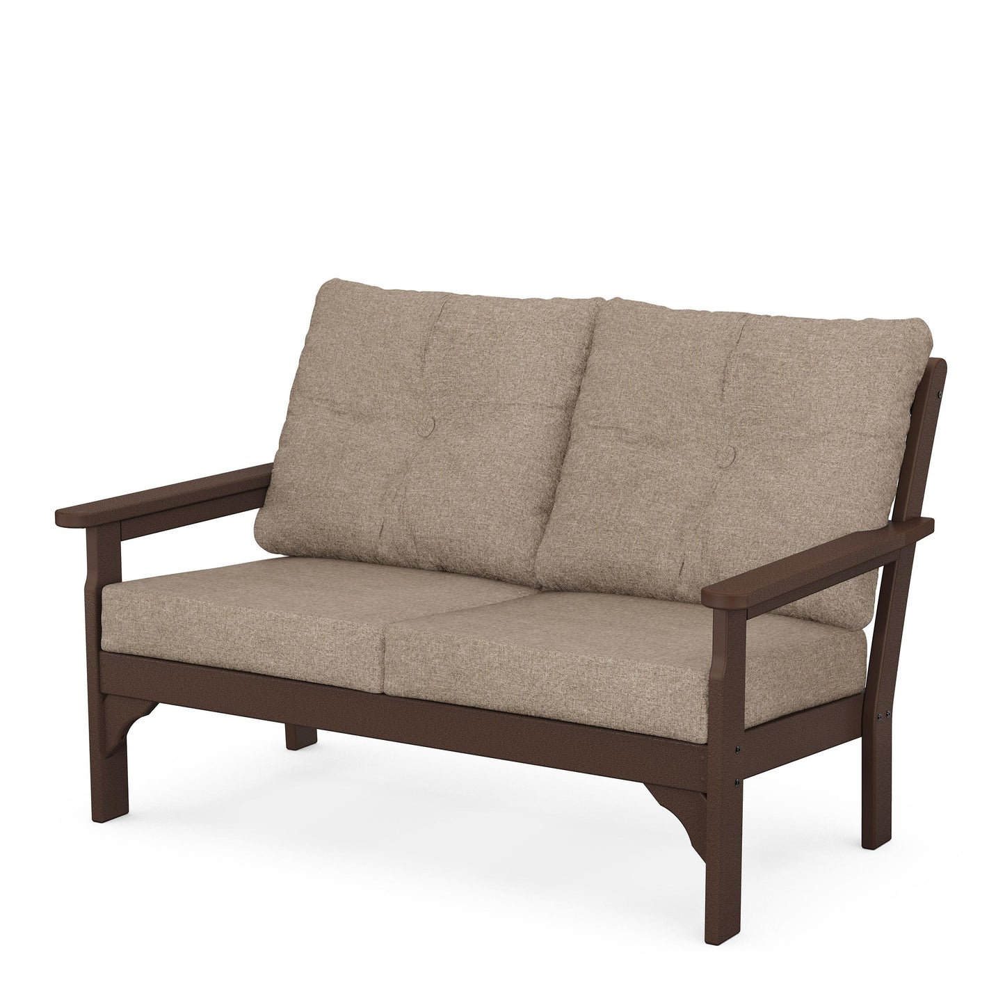 Vineyard Deep Seating Loveseat Mahogany Frame Spiced Burlap Cushions, image 73