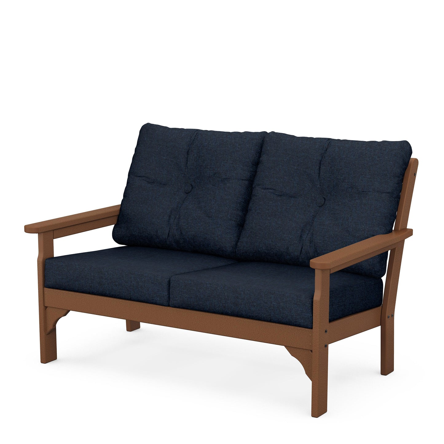 Vineyard Deep Seating Loveseat Teak Frame Marine Indigo Cushions, image 35