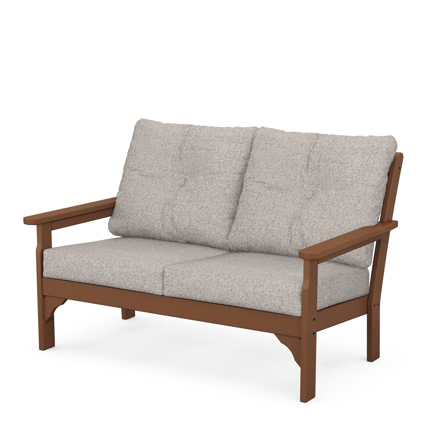 Vineyard Deep Seating Loveseat Teak Frame Weathered Tweed Cushions, image 85