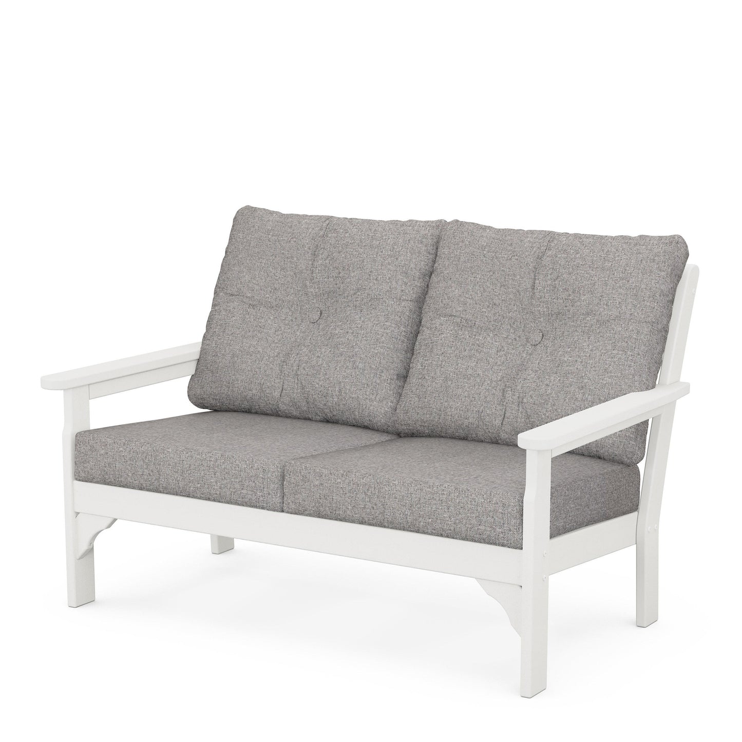 Vineyard Deep Seating Loveseat Vintage White Frame Grey Mist Cushions, image 27