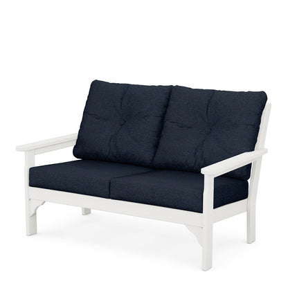 
                  Vineyard Deep Seating Loveseat Vintage White Frame Marine Indigo Cushions - Image 38
                