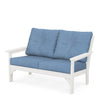 Vineyard Deep Seating Loveseat Vintage White Frame Sky Blue Cushions