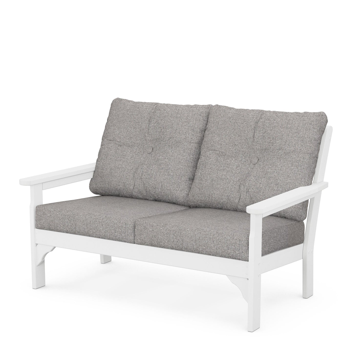 Vineyard Deep Seating Loveseat White Frame Grey Mist Cushions, image 19