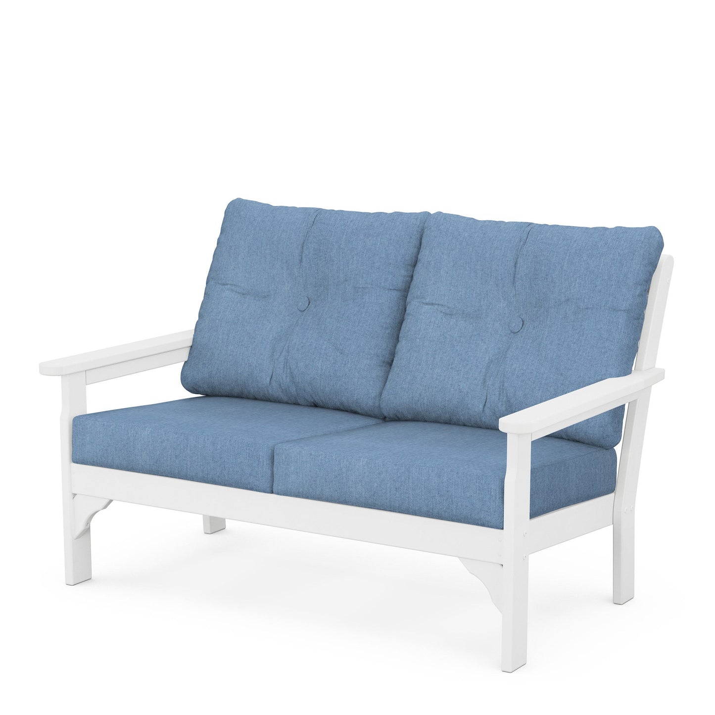 Vineyard Deep Seating Loveseat White Frame Sky Blue Cushions, image 58