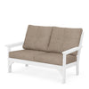 Vineyard Deep Seating Loveseat White Frame Spiced Burlap Cushions