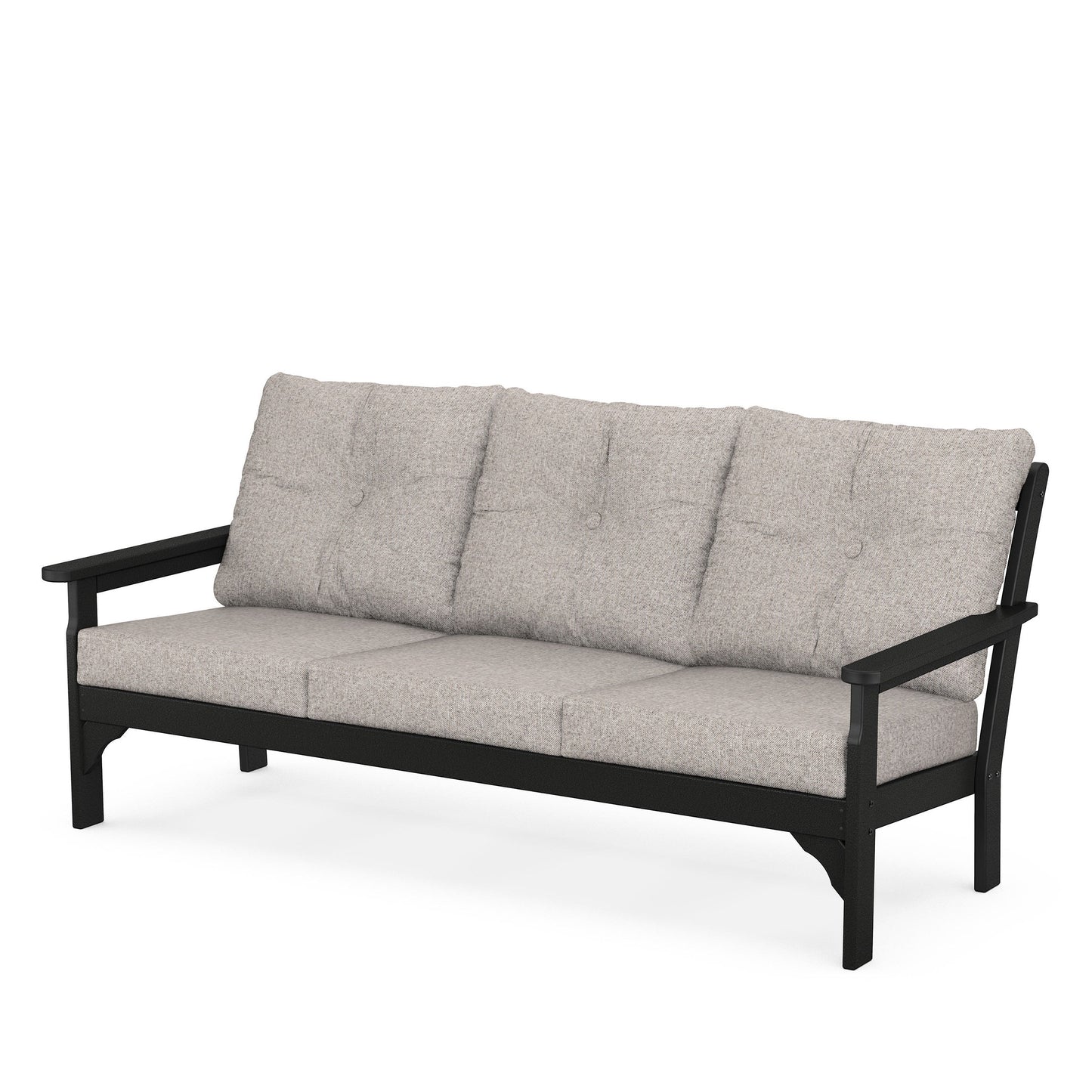 Vineyard Deep Seating Sofa Black Frame Weathered Tweed Cushions, image 81