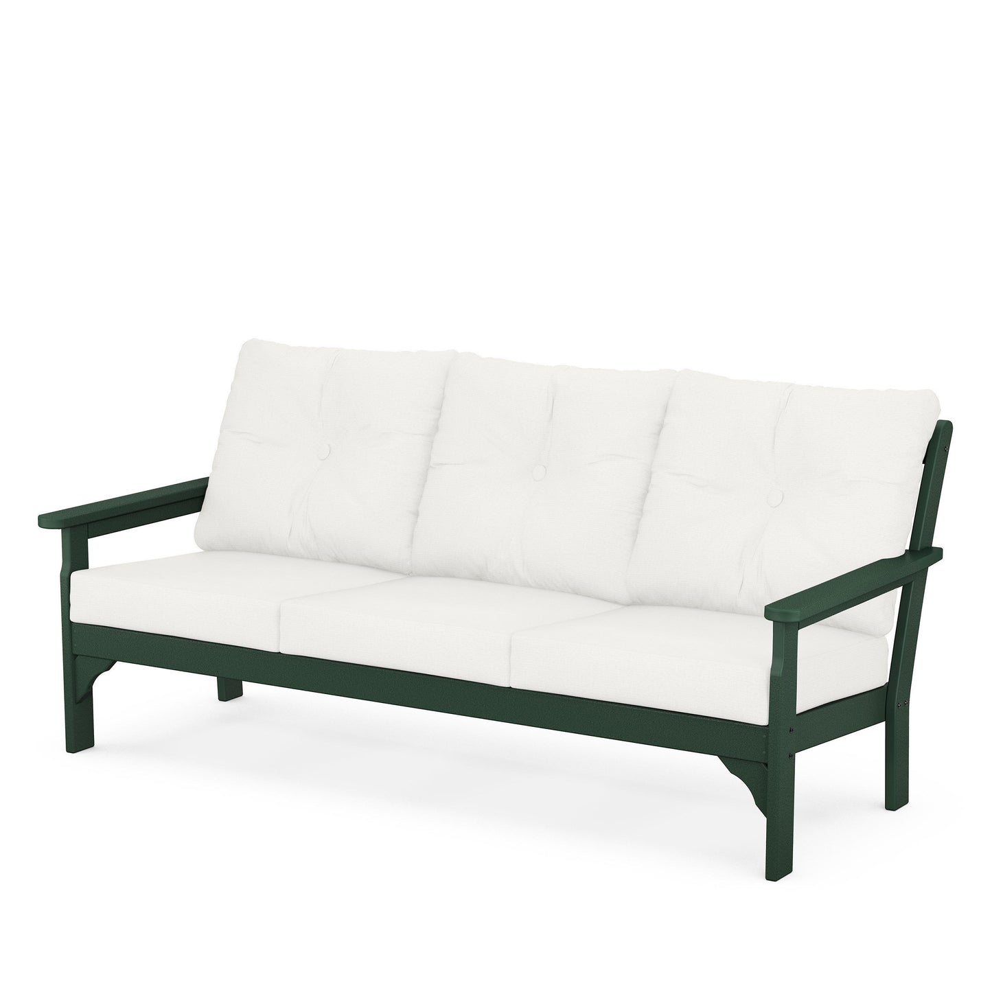 Vineyard Deep Seating Sofa Green Frame Natural Linen Cushions, image 47