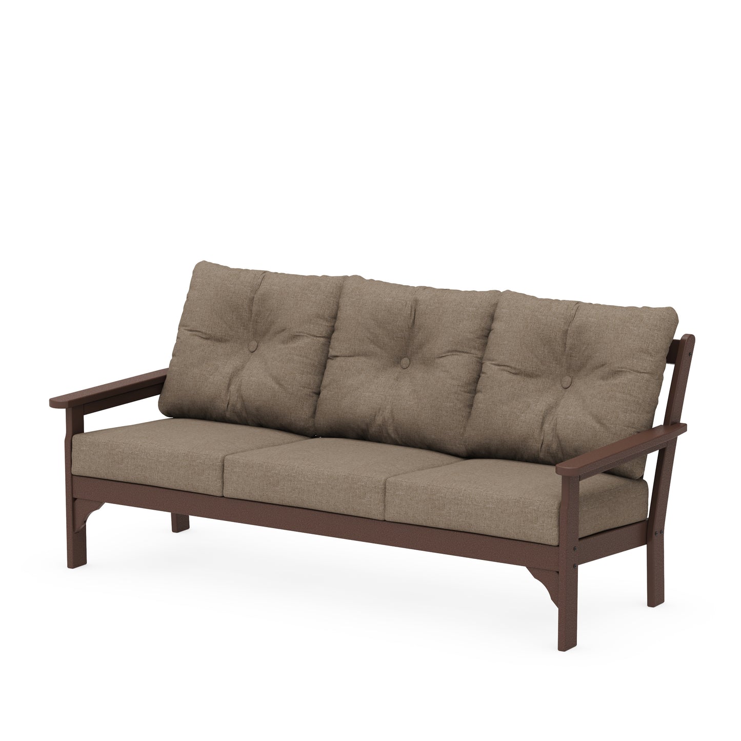 Vineyard Deep Seating Sofa Mahogany Frame Spiced Burlap Cushions, image 71