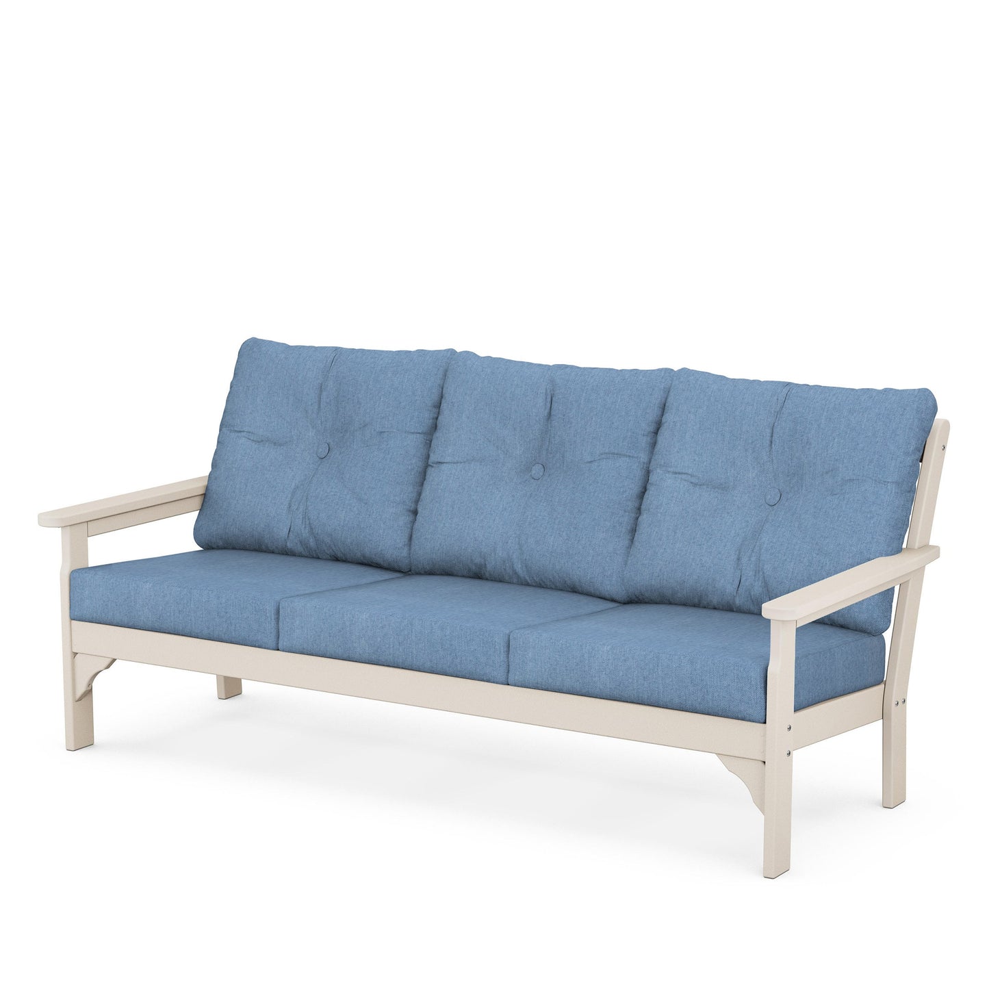Vineyard Deep Seating Sofa Sand Frame Sky Blue Cushions, image 59
