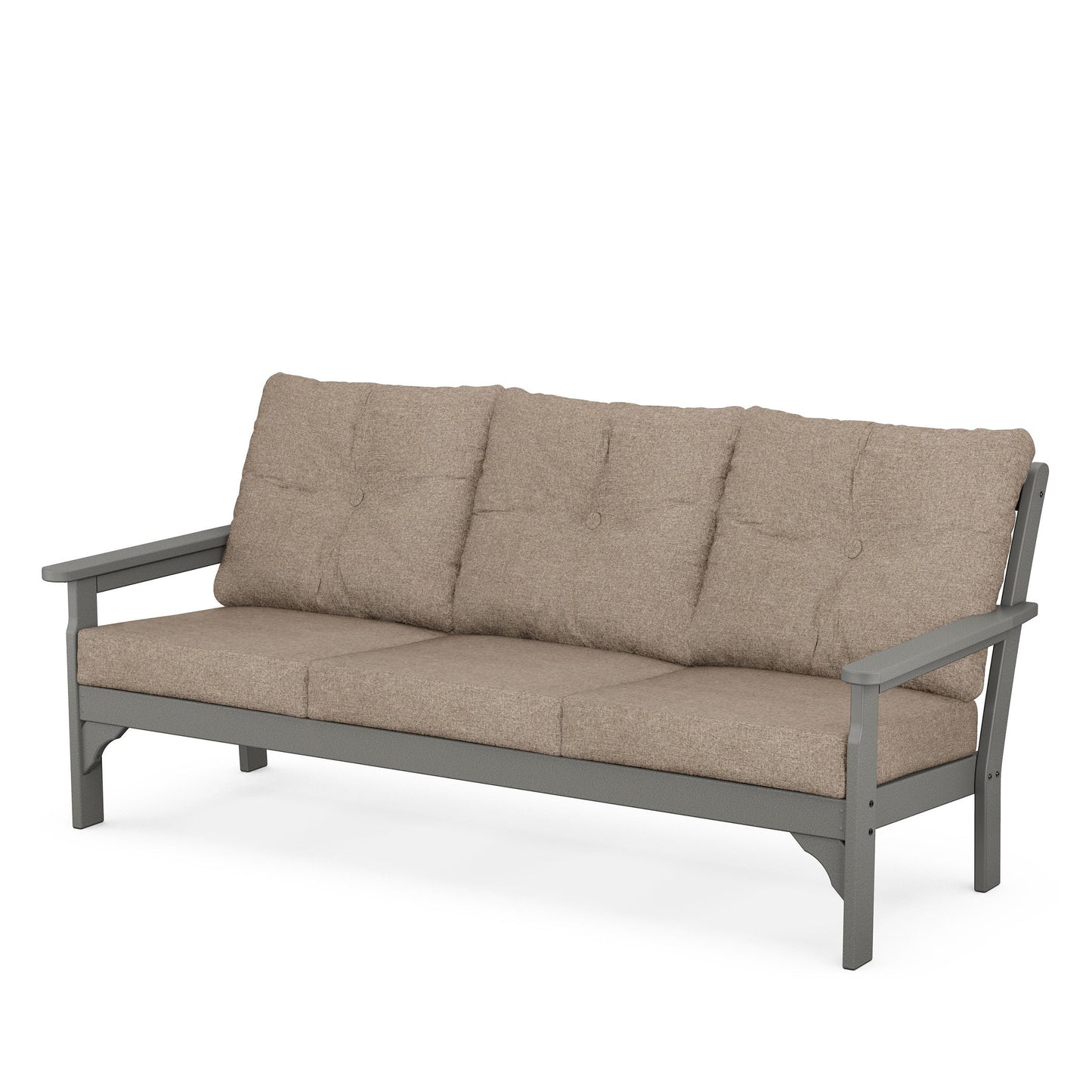 Vineyard Deep Seating Sofa Slate Grey Frame Spiced Burlap Cushions, image 67