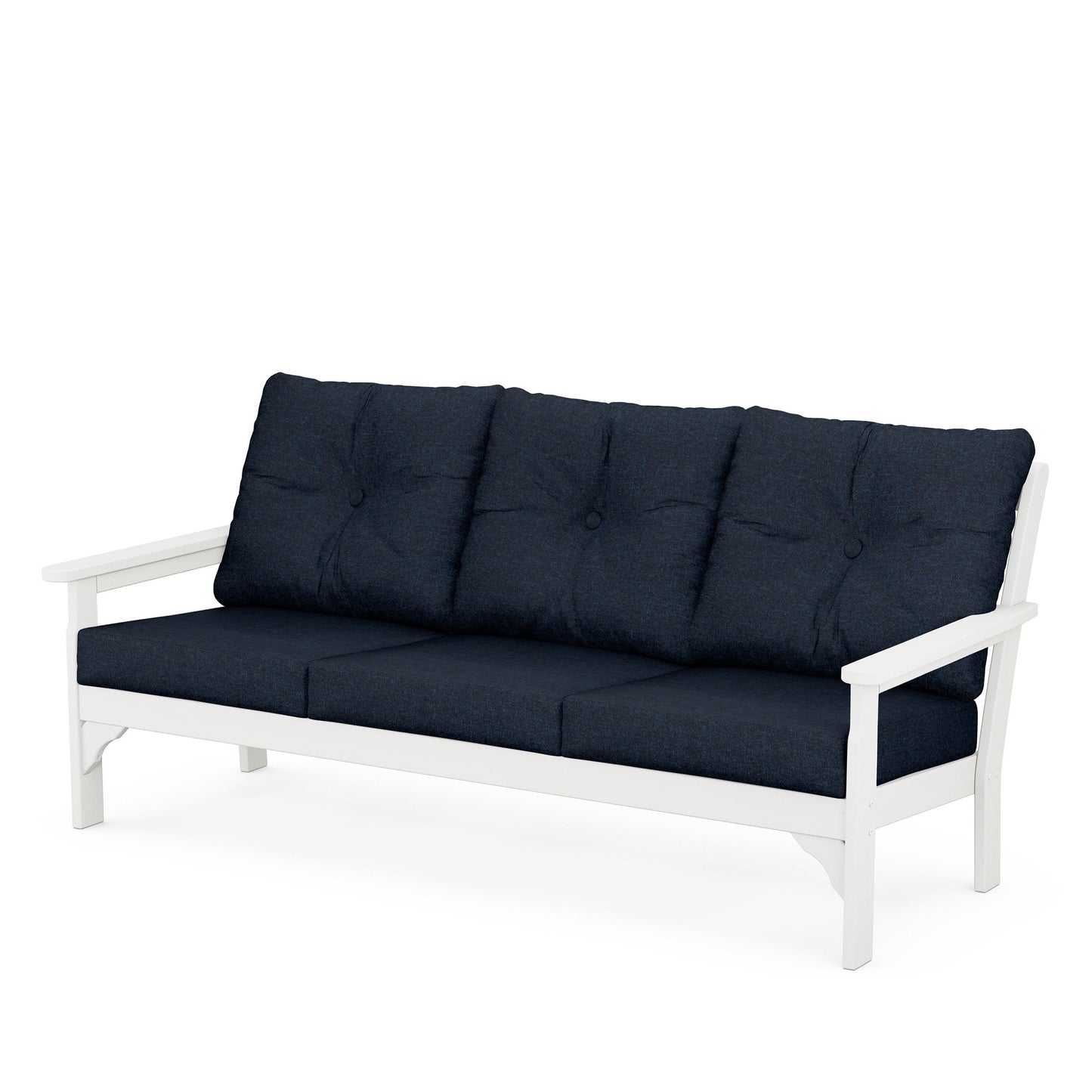 Vineyard Deep Seating Sofa Vintage White Frame Marine Indigo Cushions, image 37