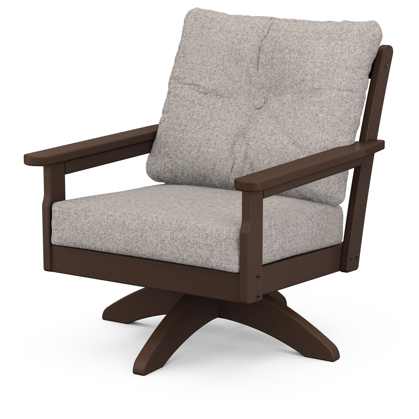 Vineyard Deep Seating Swivel Chair Mahogany Frame Weathered Tweed Cushions, image 84