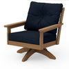 Vineyard Deep Seating Swivel Chair Natural Frame Marine Indigo Cushions
