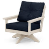 Vineyard Deep Seating Swivel Chair Sand Frame Marine Indigo Cushions