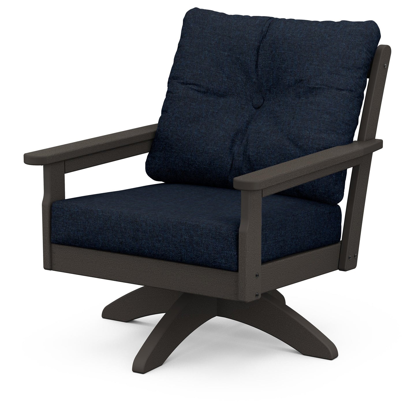 Vineyard Deep Seating Swivel Chair Vintage Coffee Frame Marine Indigo Cushions, image 35