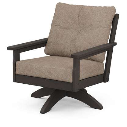 
                  Vineyard Deep Seating Swivel Chair Vintage Coffee Frame Spiced Burlap Cushions - Image 74
                