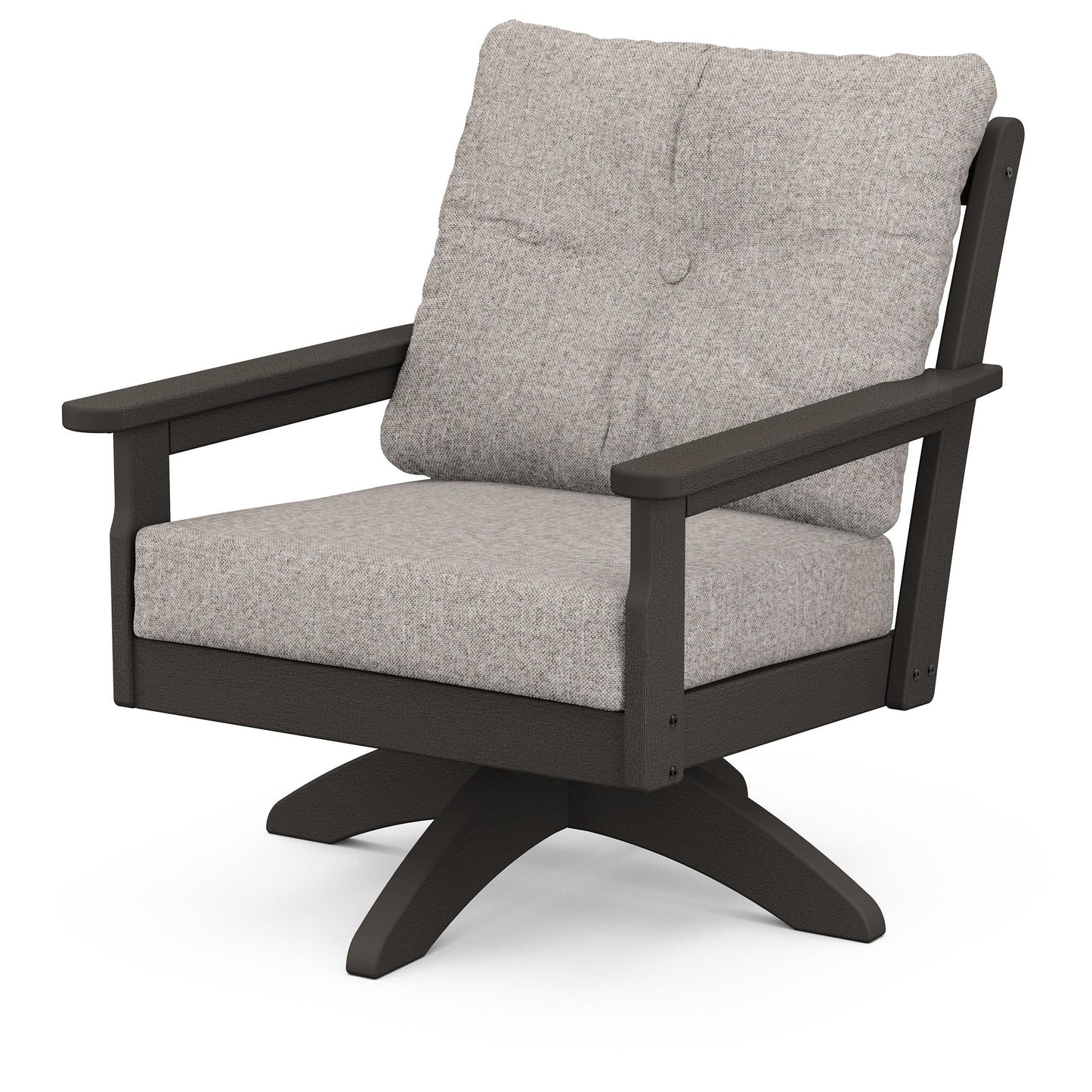 Vineyard Deep Seating Swivel Chair Vintage Coffee Frame Weathered Tweed Cushions, image 87