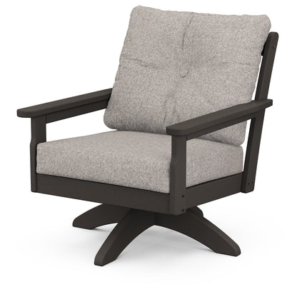 
                  Vineyard Deep Seating Swivel Chair Vintage Coffee Frame Weathered Tweed Cushions - Image 87
                