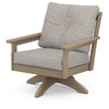 Vineyard Deep Seating Swivel Chair Vintage Sahara Frame Weathered Tweed Cushions