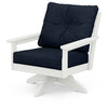 Vineyard Deep Seating Swivel Chair Vintage White Frame Marine Indigo Cushions