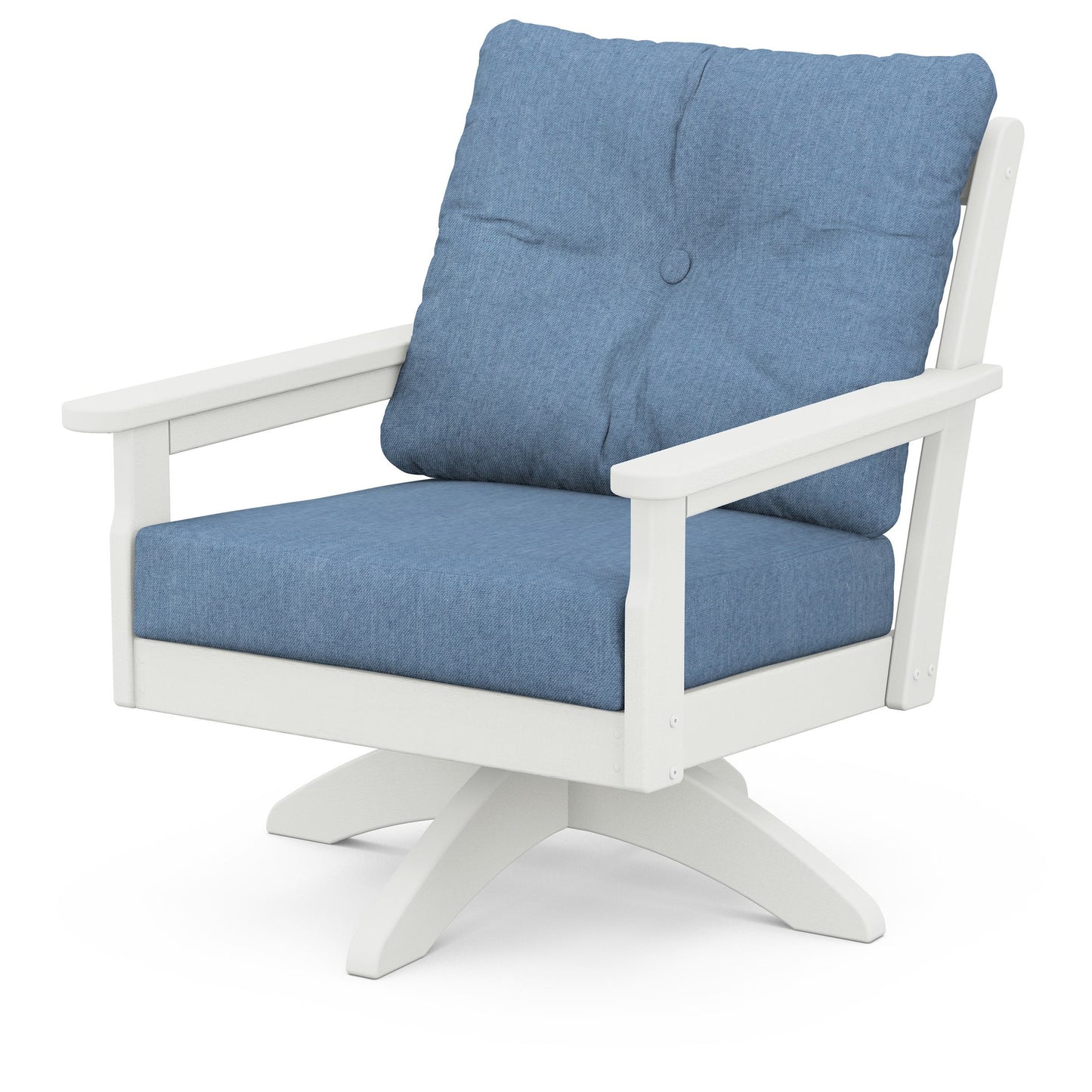 Vineyard Deep Seating Swivel Chair Vintage White Frame Sky Blue Cushions, image 63