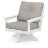 Vineyard Deep Seating Swivel Chair Vintage White Frame Weathered Tweed Cushions
