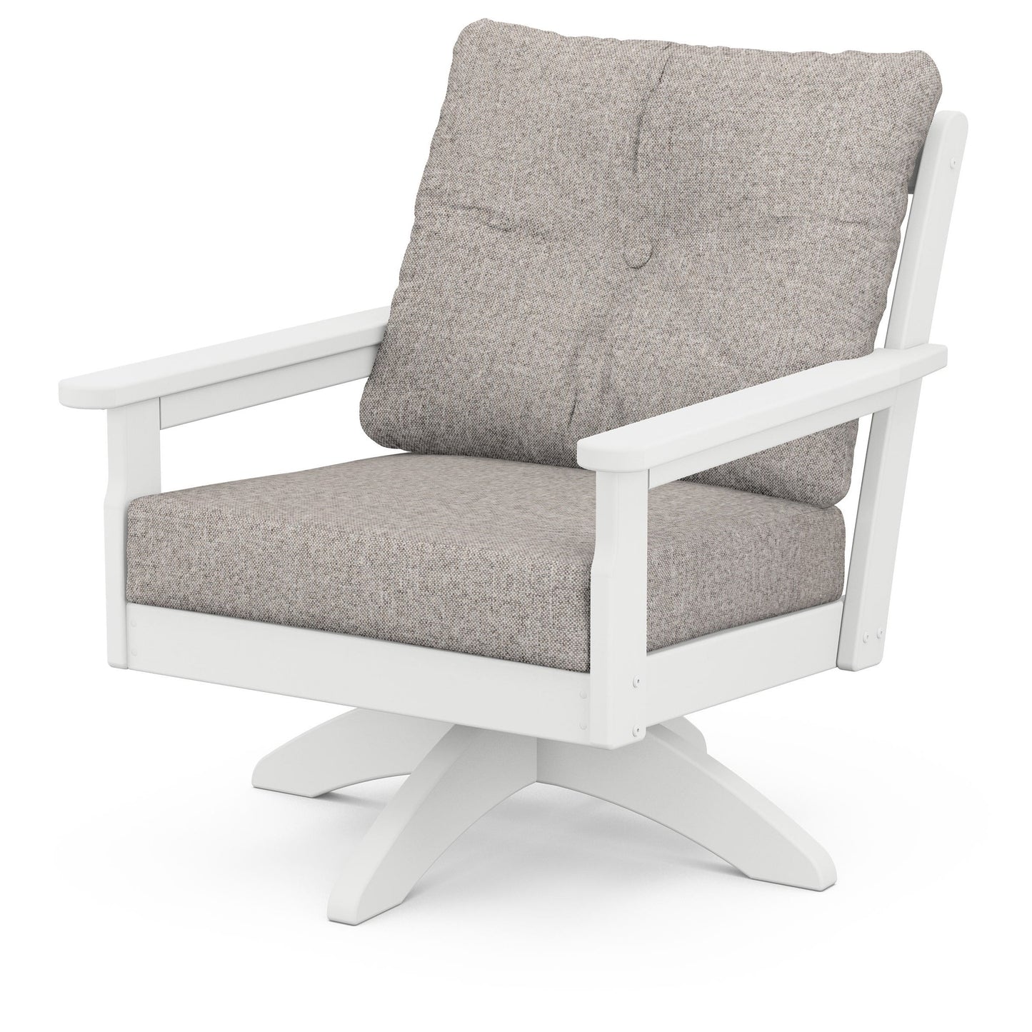 Vineyard Deep Seating Swivel Chair White Frame Weathered Tweed Cushions, image 82