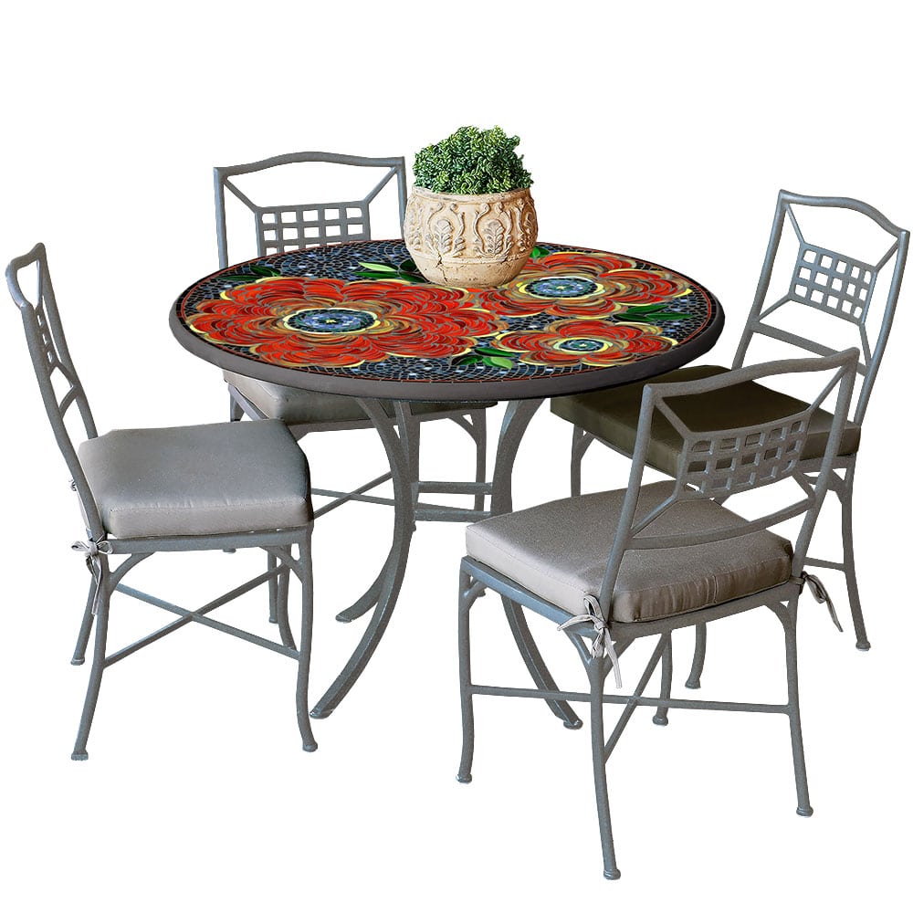 48" Round Mosaic Top Dining Set with Pewter Frame
