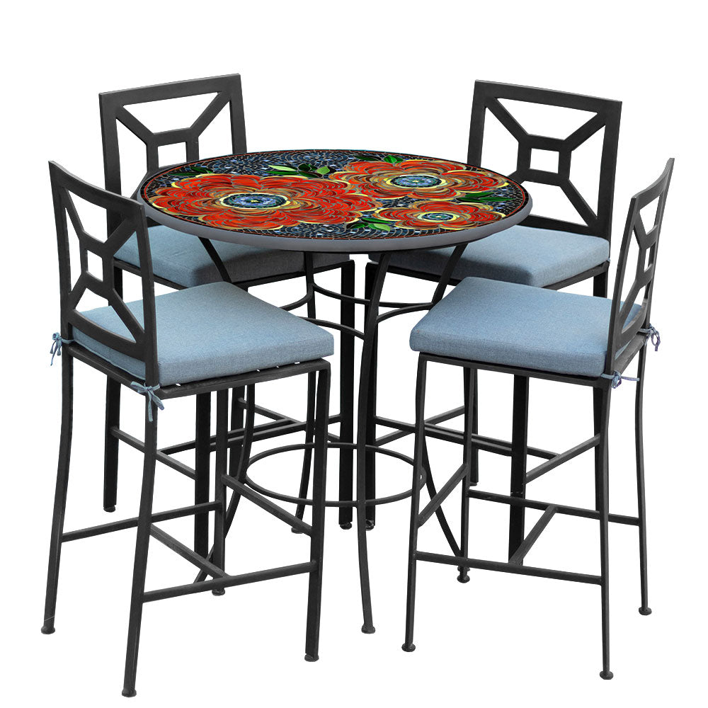 42" Round Mosaic Bar Height Dining Set with Black Frame