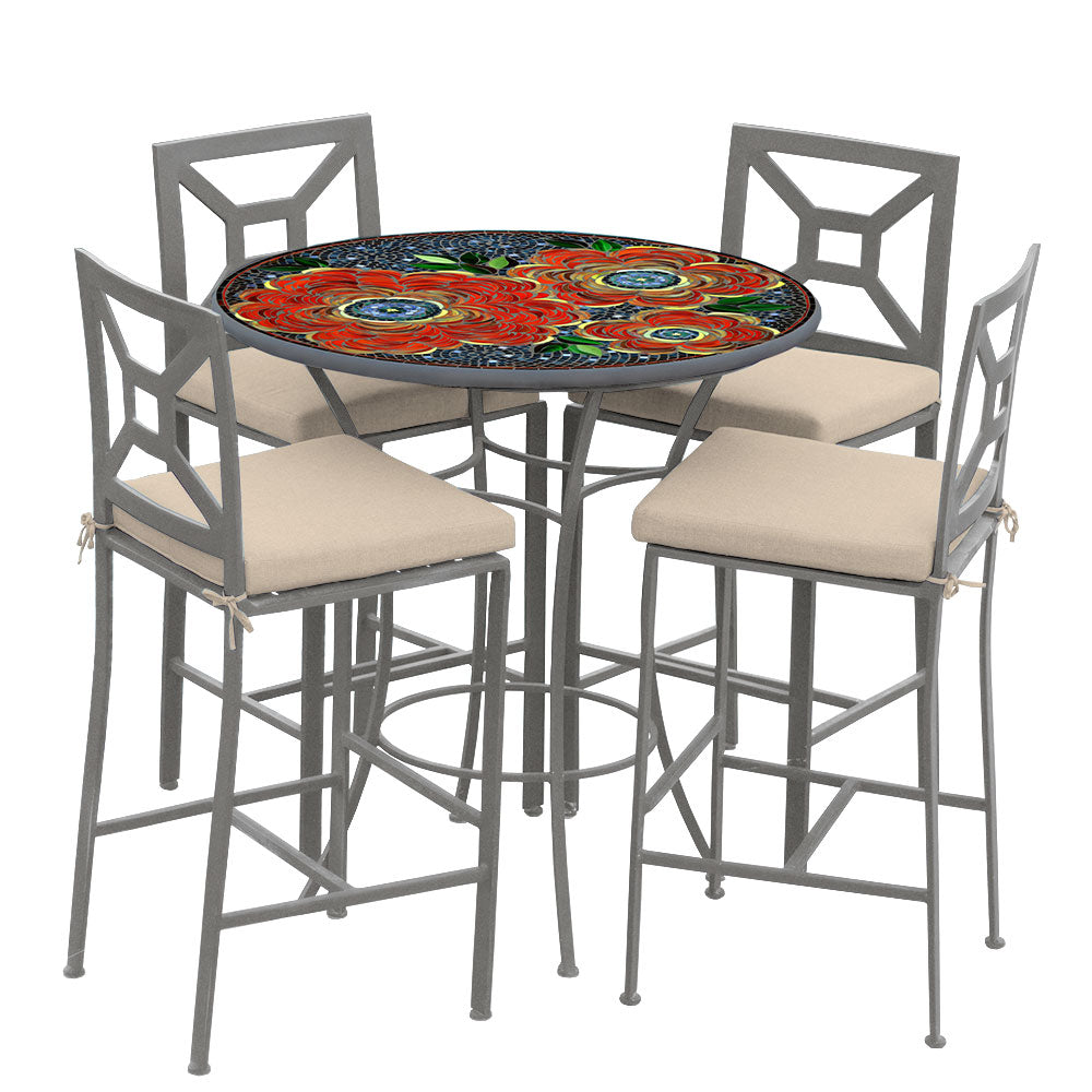 42" Round Mosaic Bar Height Dining Set with Pewter Frame